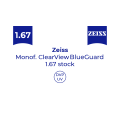 Оптична лінза для окулярів Zeiss Monof. ClearView 1.67 BlueGuard stock DVP